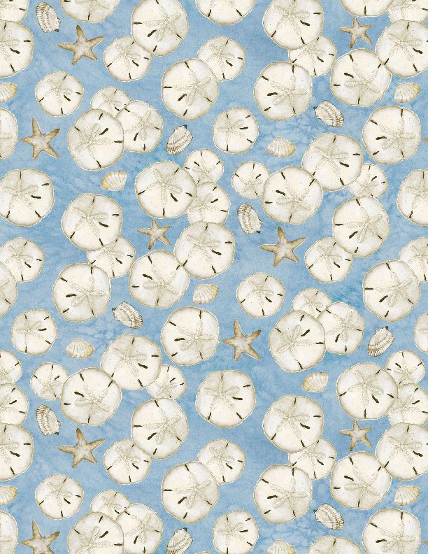 Wilmington Prints Coastal Sanctuary Sand Dollars Blue Fabric