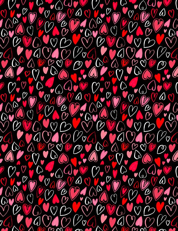 Wilmington Prints Happy Hearts Hearts Allover Black Fabric