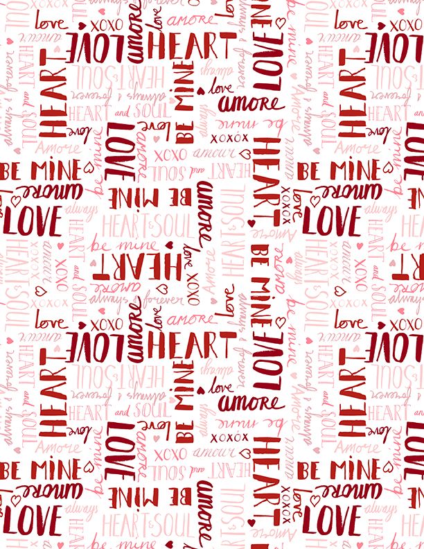 Wilmington Prints Happy Hearts Words Allover White Fabric