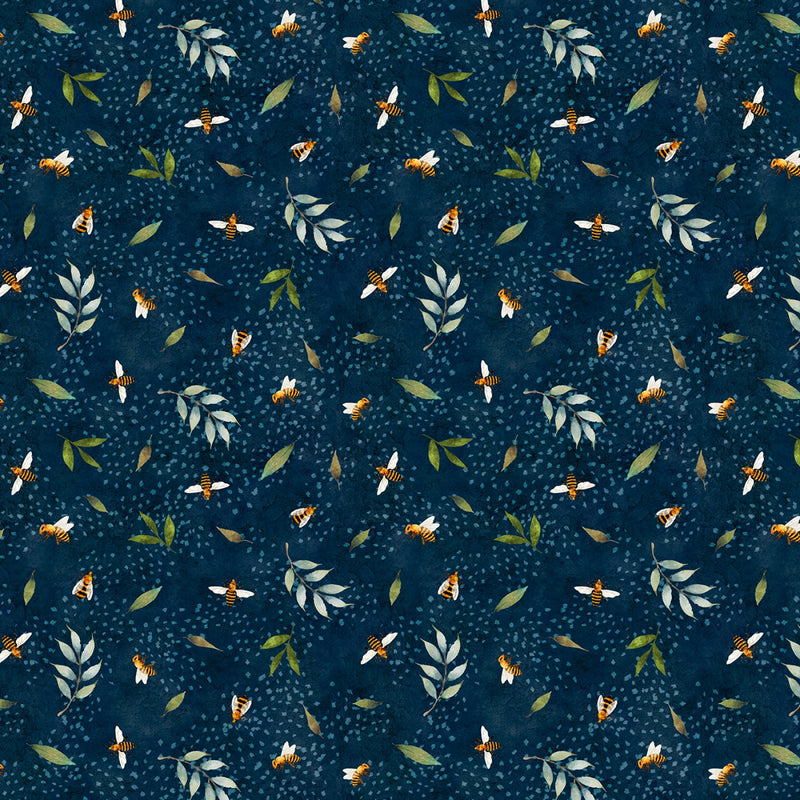 Wilmington Prints Autumn Sun Bee Toss Navy Fabric