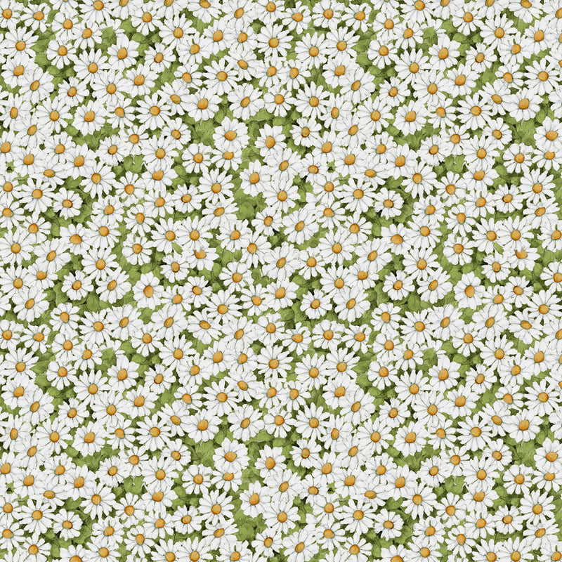Wilmington Prints Savor The Gnoment Daisies Allover Green Fabric