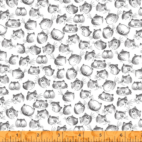 Windham Fabrics Purrfect Day Pattern Cat Faces Color White By Teri Degenkolb 52374-1