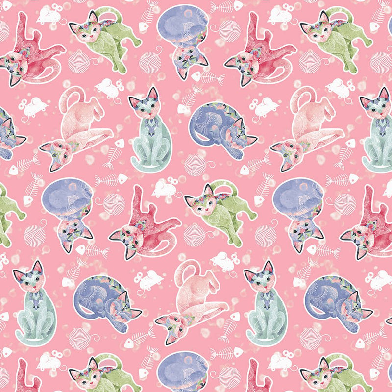 Studio E Fabrics Fancy Cats Tossed Color Pink 5291-27