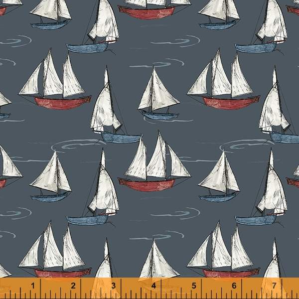 Windham Fabrics Sea And Shore Sail Boats Graphite Fabric