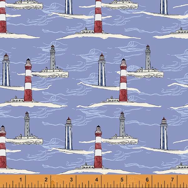 Windham Fabrics Sea And Shore Lighthouses Cornflower Fabric