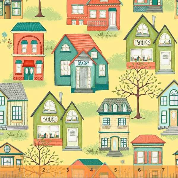 Windham Fabrics Be My Neighbor Houses Pale Yellow Fabric