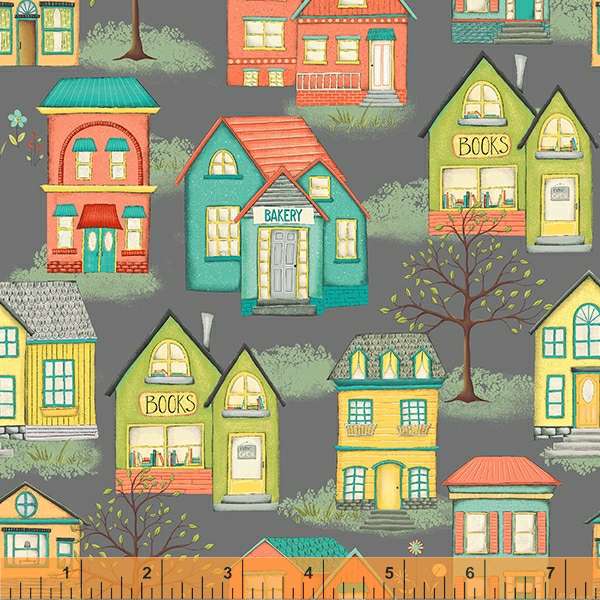 Windham Fabrics Be My Neighbor Houses Grey Fabric