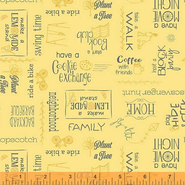 Windham Fabrics Be My Neighbor Words Pale Yellow Fabric