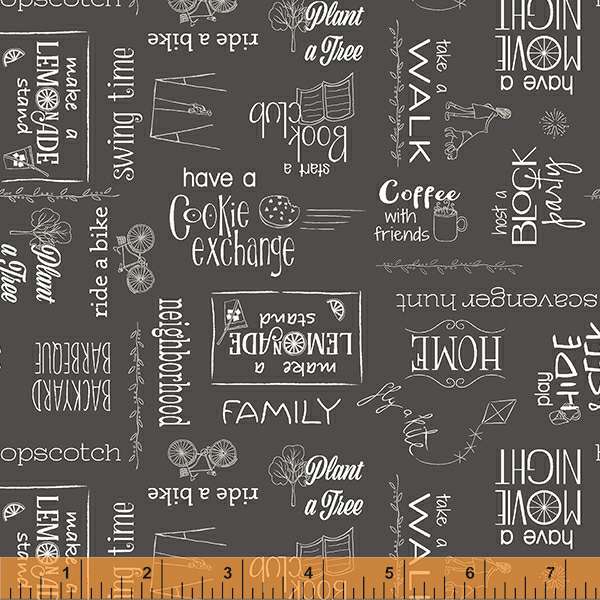 Windham Fabrics Be My Neighbor Words Charcoal Fabric