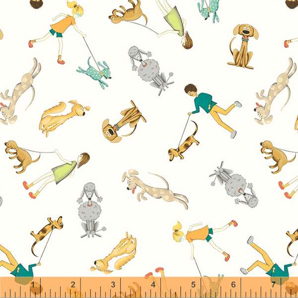 Windham Fabrics Be My Neighbor Dog Walkers Ivory Fabric