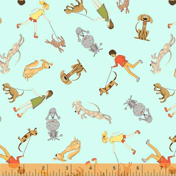 Windham Fabrics Be My Neighbor Dog Walkers Mint Fabric