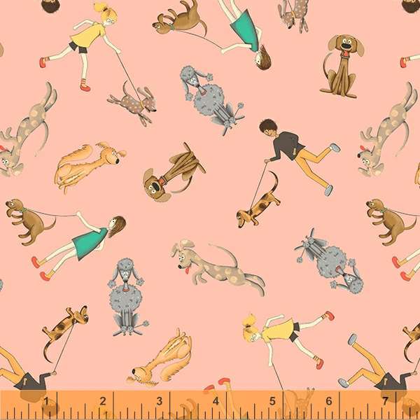 Windham Fabrics Be My Neighbor Dog Walkers Blush Fabric