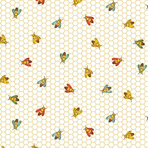 Studio E Poppy Days Bees On Honeycomb White Fabric