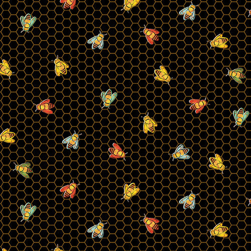 Studio E Poppy Days Bees On Honeycomb Black Fabric
