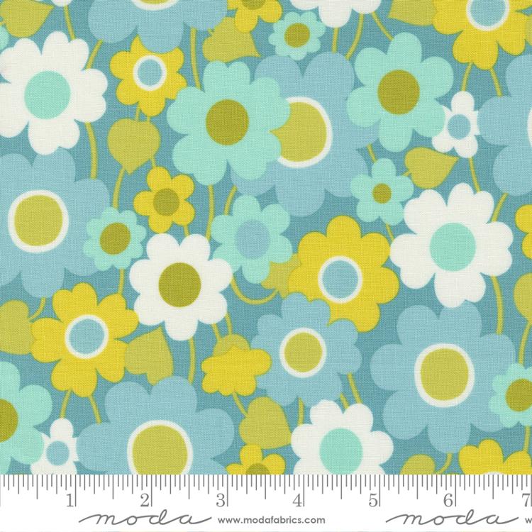 Moda Flower Power Blooming Groovy Garden Turquoise Fabric