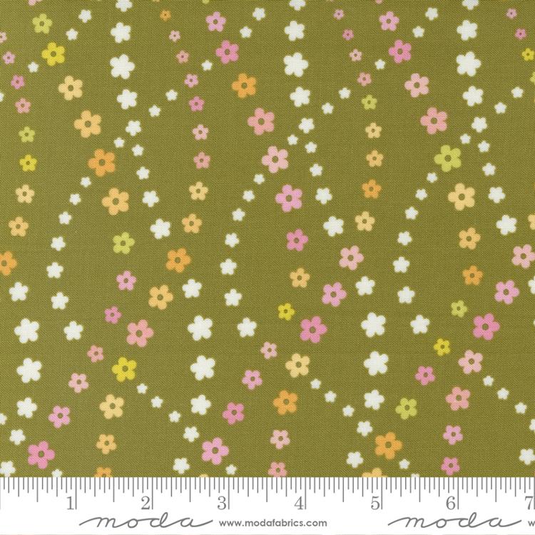 Moda Flower Power Blooming Lazy Daisy Stripes Avocado Fabric