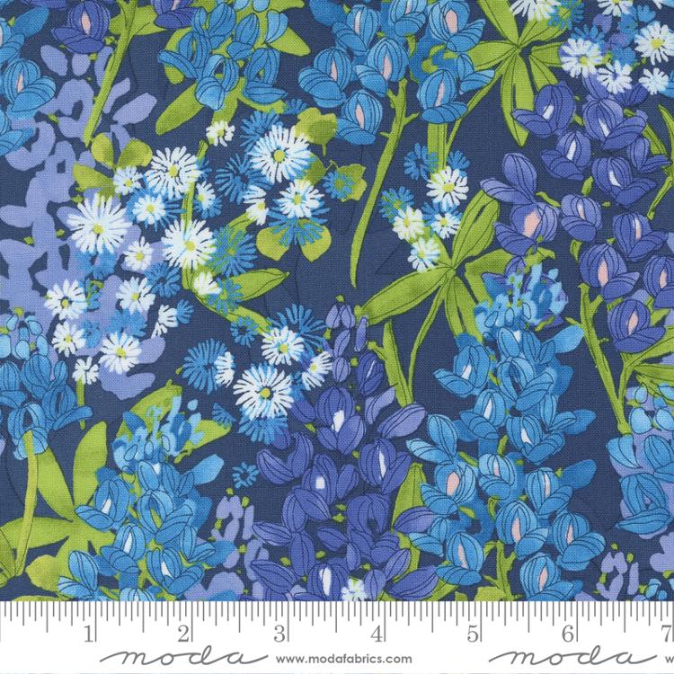 Moda Wild Blossoms Bluebonnets Navy Fabric