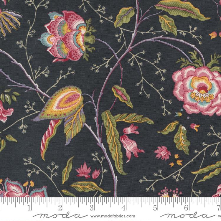 Moda Florence's Fancy Fanciful Florals Black Ink Fabric