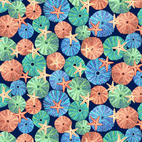 Studio E Fabrics Deep Blue Sea Urchins Indigo Fabric