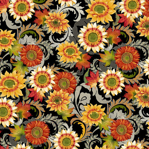 Studio E Autumn Flourish Sunflower Flourish Black Fabric
