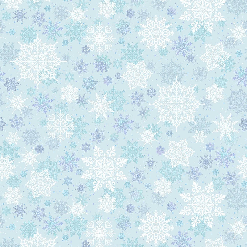 Studio E Fabrics First Frost Tossed Snowflakes Aqua Wide Back Fabric