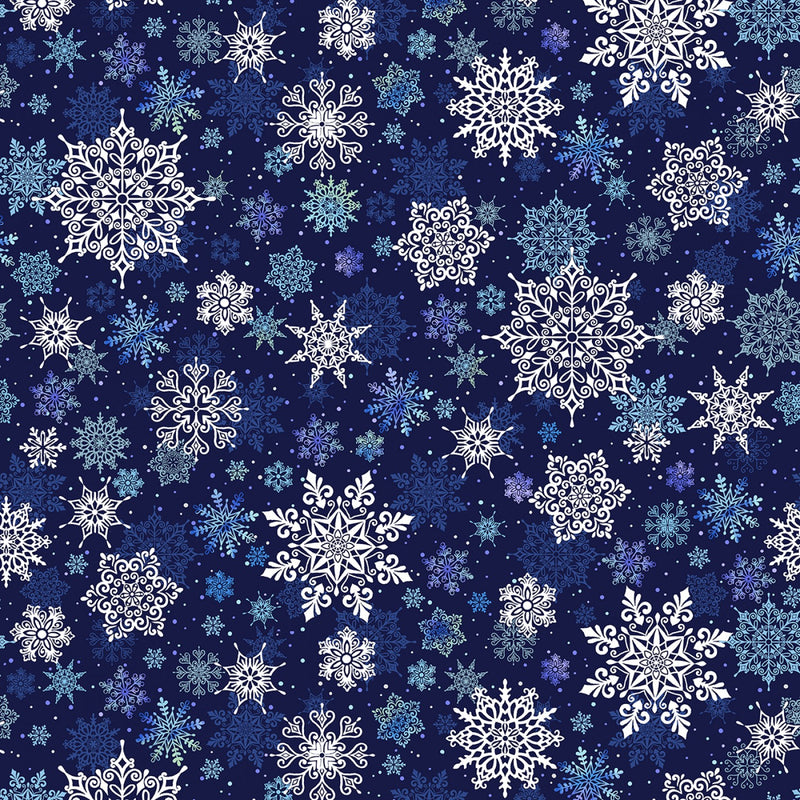 Studio E Fabrics First Frost Tossed Snowflakes Navy Wide Back Fabric