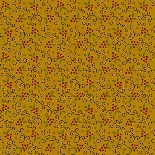 Henry Glass Scraps Of Kindness Starry Vines Mustard Fabric
