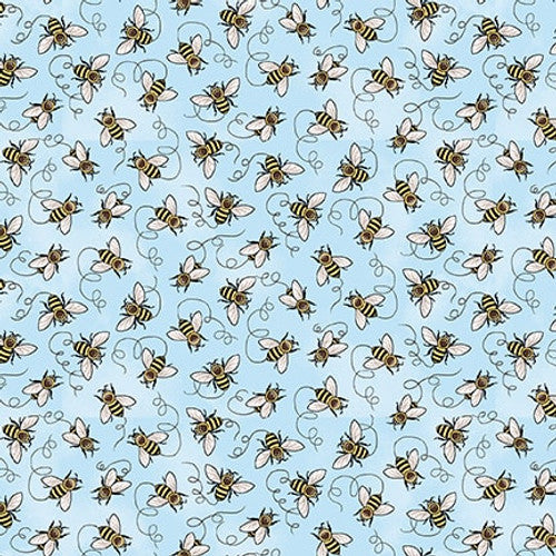 Studio E Bee All You Can Bee Mini Bees Light Blue Fabric