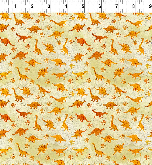 In The Beginning Fabrics Dinosaur Friends Pattern Mini Dino Color Orange 6DIN-1