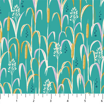 Figo Fabrics Pond Tales Reeds Teal Fabric