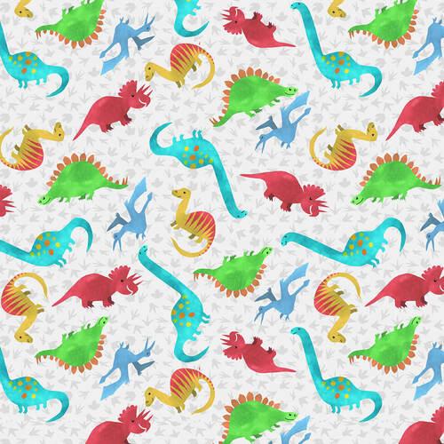 Henry Glass Dinosaur Kingdom Dinosaur Toss White Fabric