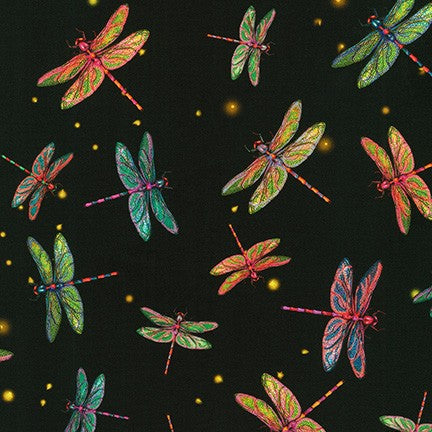 Robert Kaufman Fantastic Forest Dragonflies Black Fabric