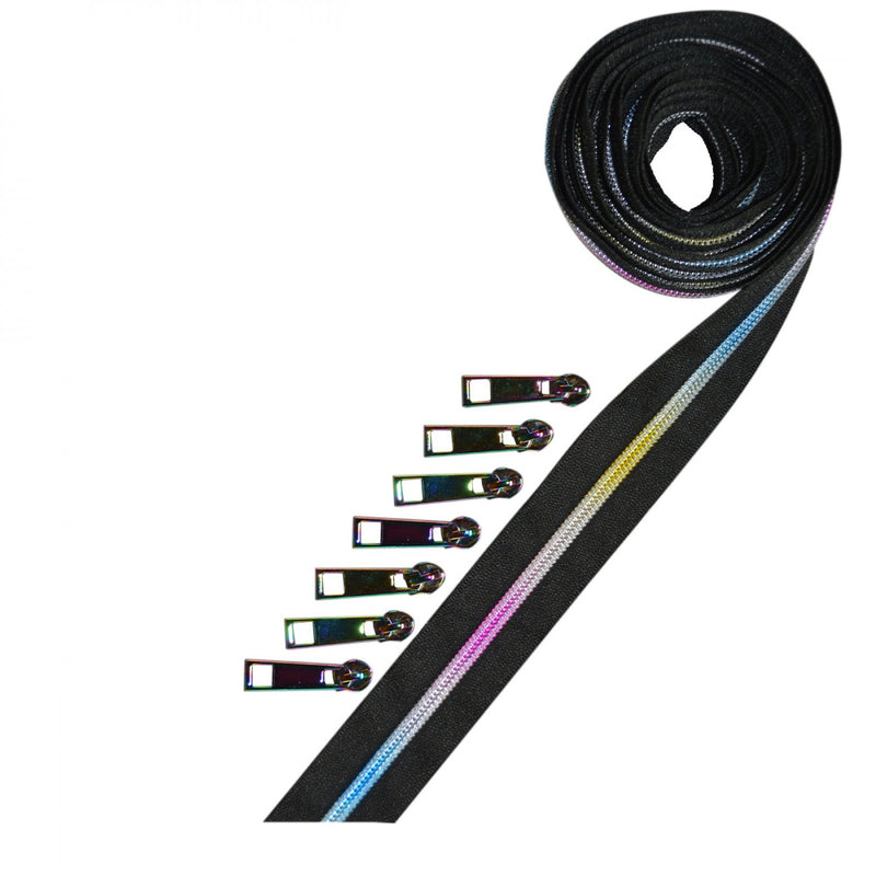 Metallic Zipper Tape Rainbow Black