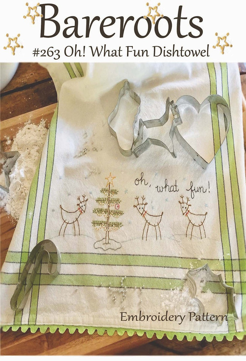 Bareroots Oh! What Fun Reindeer Dishtowel Embroidery Pattern BR263