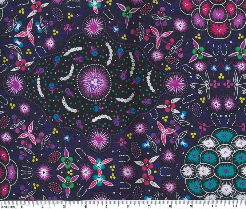 M&S Textiles Bush Lemon Purple Aboriginal Print Fabric