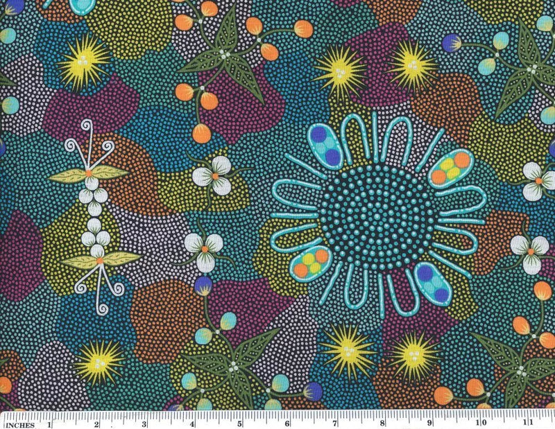 M&S Textiles Bush Orange Jade Aboriginal Print Fabric