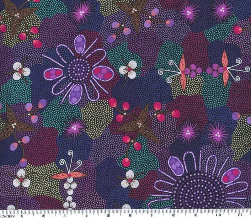 M&S Textiles Bush Orange Purple Aboriginal Print Fabric