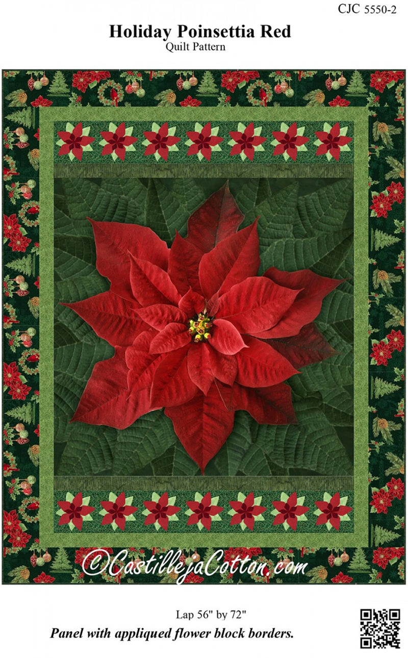 Castilleja Cotton Holiday Poinsettia Red Quilt Pattern ONLINE PURCHASE ONLY