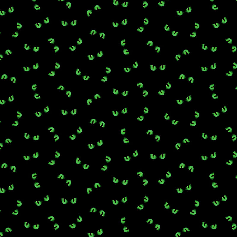 Michael Miller Trick Or Treat Cats Eyes Black Fabric