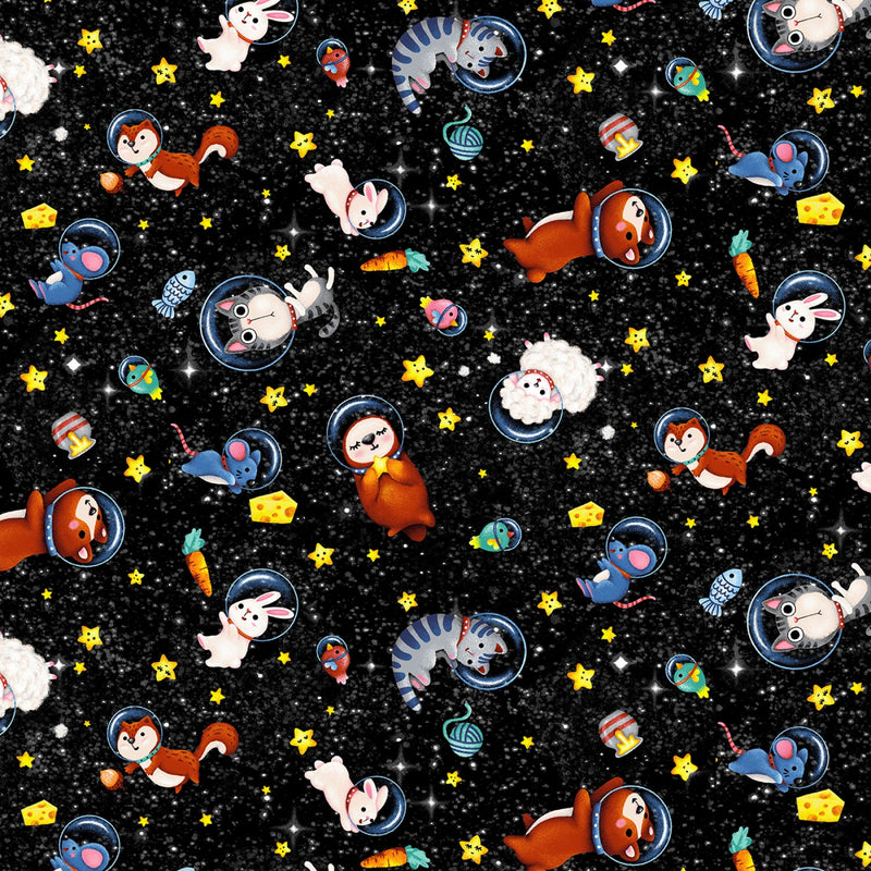 Michael Miller Space Animals Black Fabric