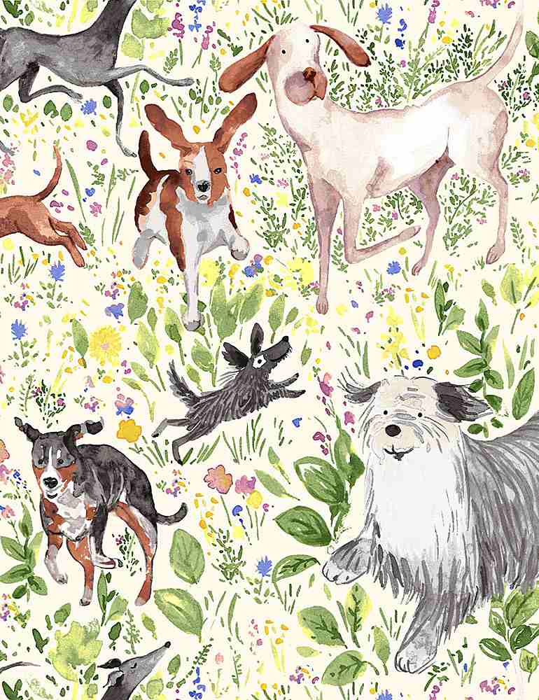Timeless Treasures Unleashed Watercolor Dogs In Nature Cream Fabric