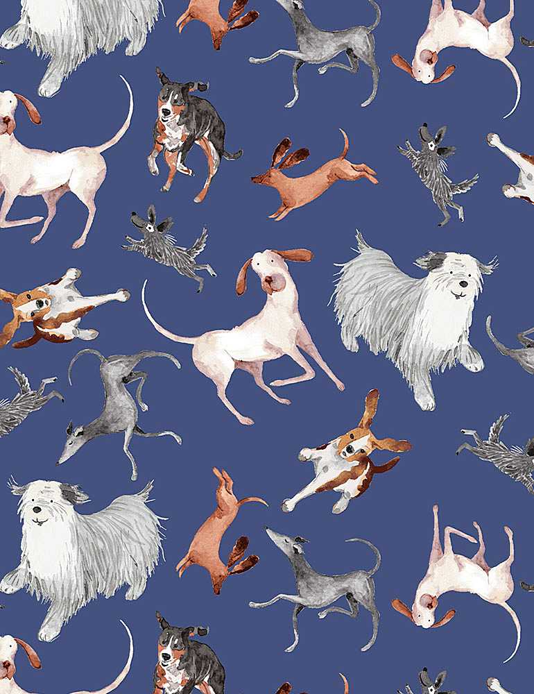 Timeless Treasures Unleashed Tossed Dogs Navy Digital Print Fabric