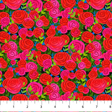 Northcott Quilt Retreat Roses Red Fabric