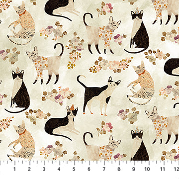 Figo Fabrics Party Cats Marcel By Cecile Metzger Beige DP90289-11