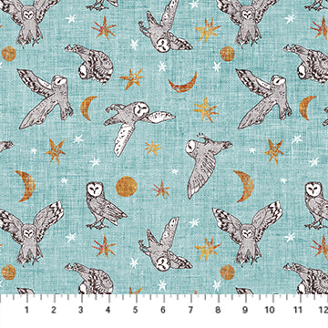 Figo Fabrics Forest Fable Owls Blue Multi Fabric