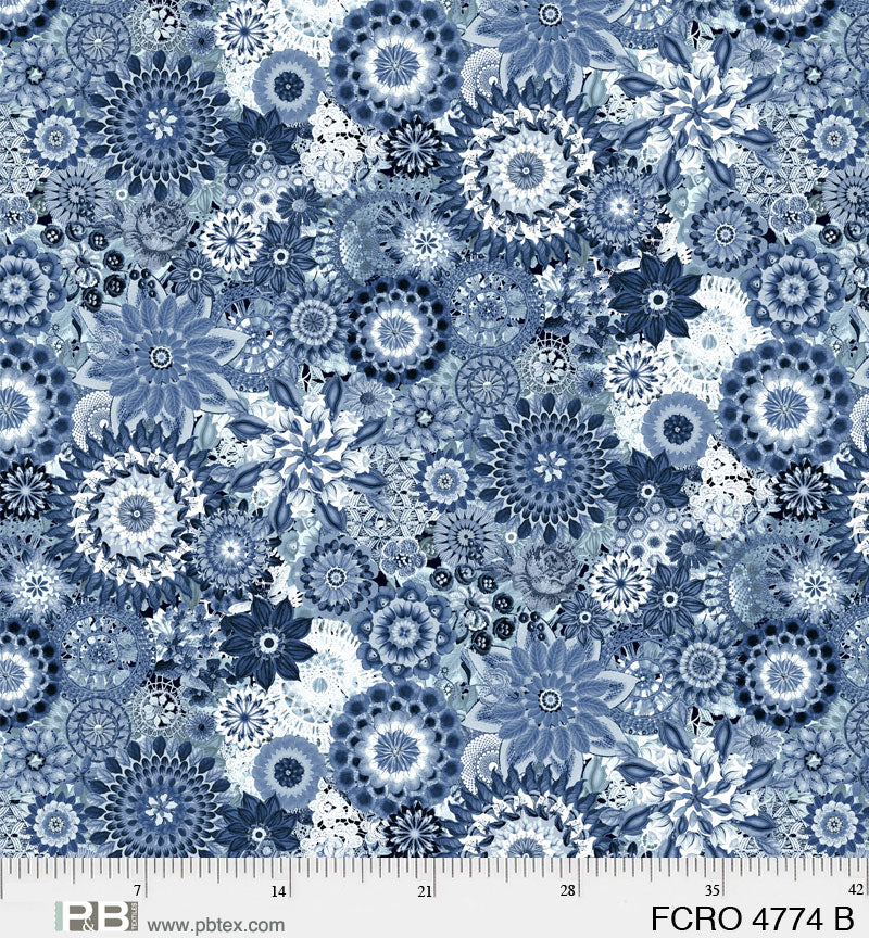 P & B Textiles Floral Crochet Blue Wide Back Fabric