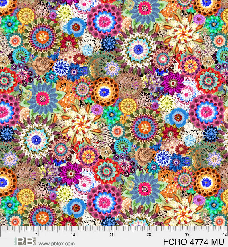 P & B Textiles Floral Crochet Multi Wide Back Fabric