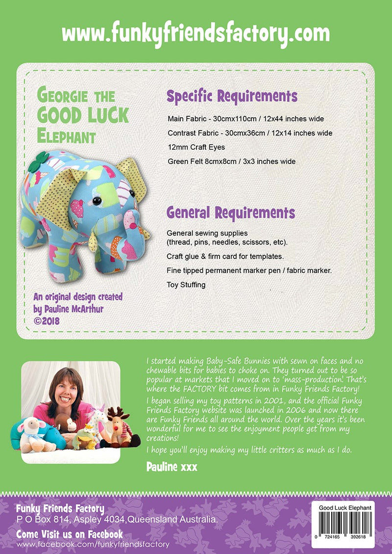 Funky Friends Factory Georgie The Good Luck Elephant Pattern