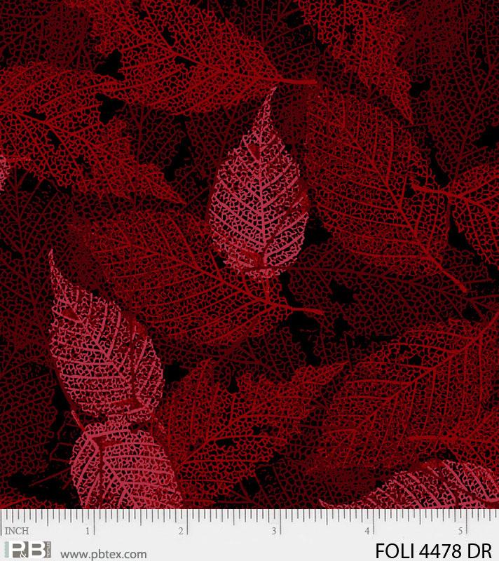 P & B Textiles Foliage Dark Red Fabric