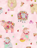 Timeless Treasures Knitting Goddess Knitting Sheep Pink Fabric